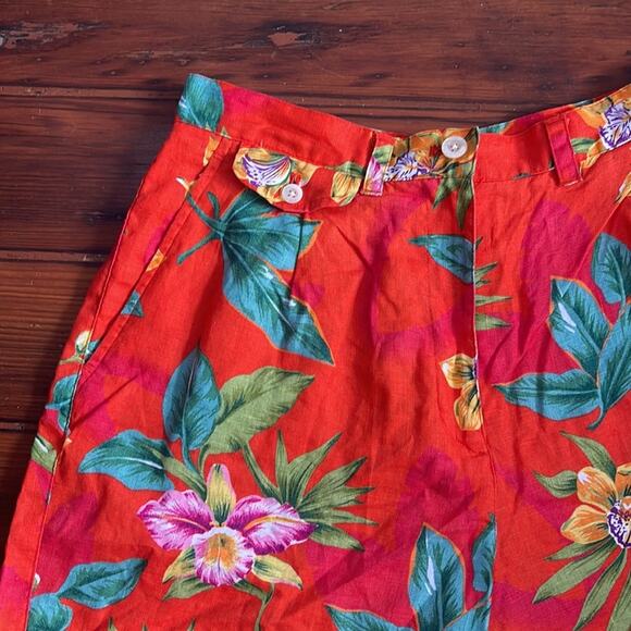 Vintage Lauren Ralph Lauren 100% linen Hawaiian print hi rise flat front shorts - Picture 2 of 7